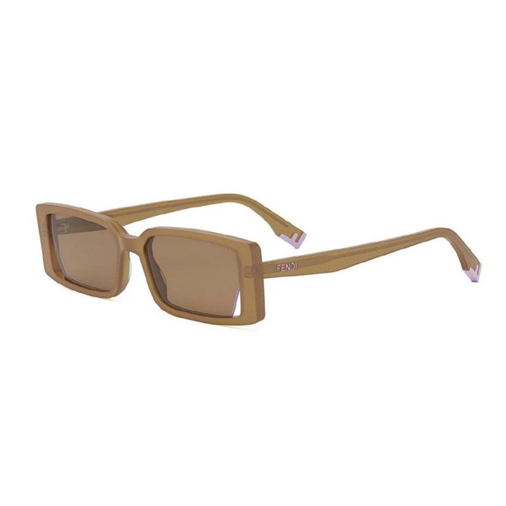 Fendi Sunglasses Rectangle Full Rim, Shiny Orange Frame and Brown Lens